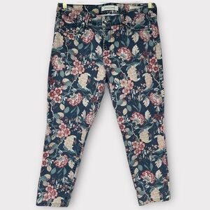 Vintage America Blues Boho Skinny Floral Jeans Dark Wash Botanical Print‎ Sz 14